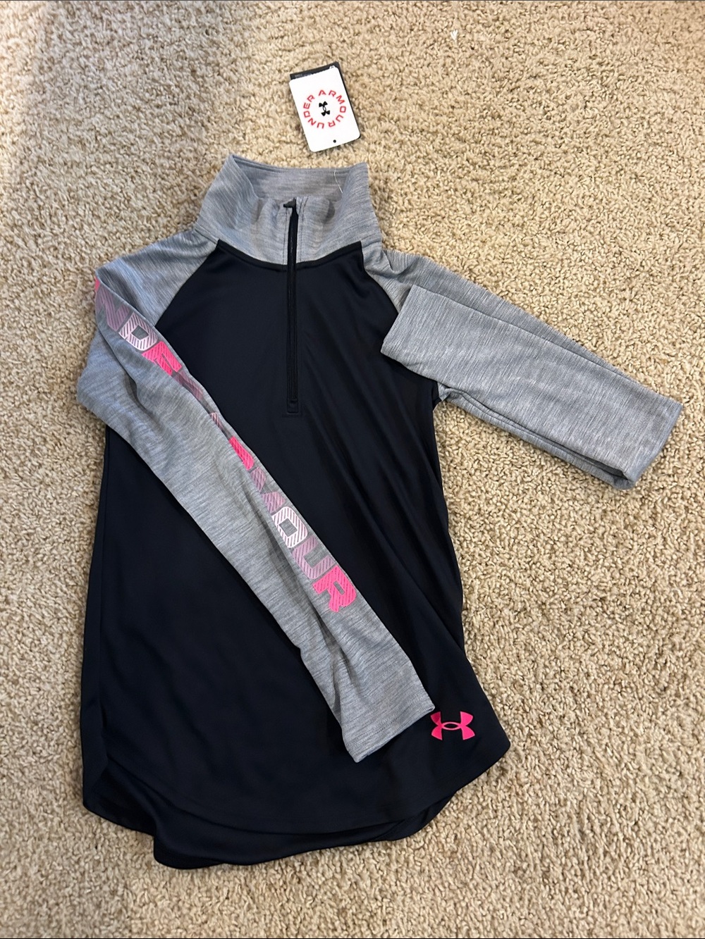 Under Armour Black & Gray Half-Zip Pullover with Pink Accents